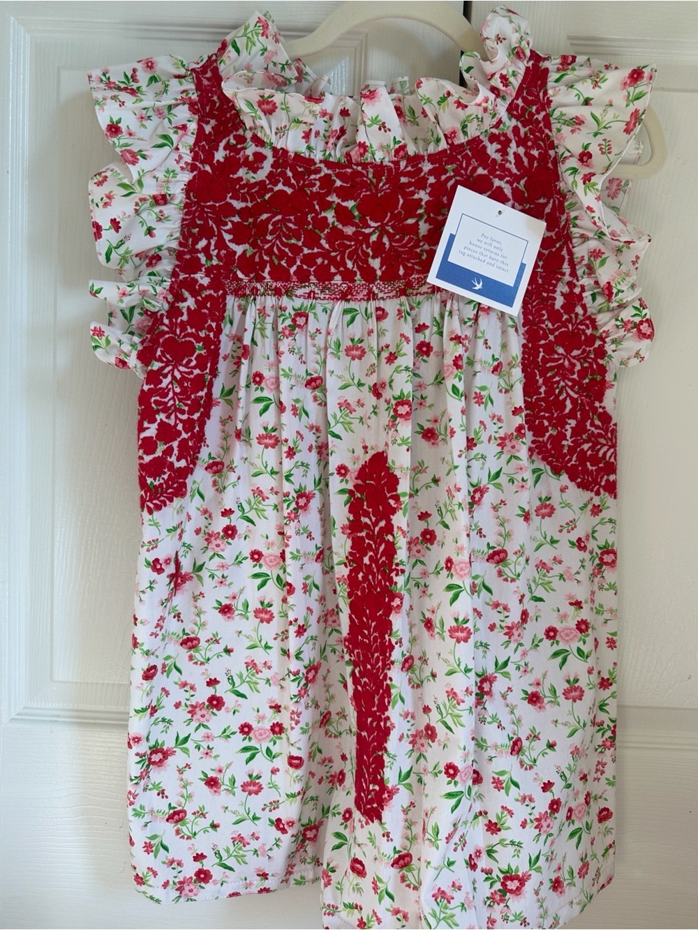 NWT Mi Golondrina Olivia red and pink floral top with red embroidery size small